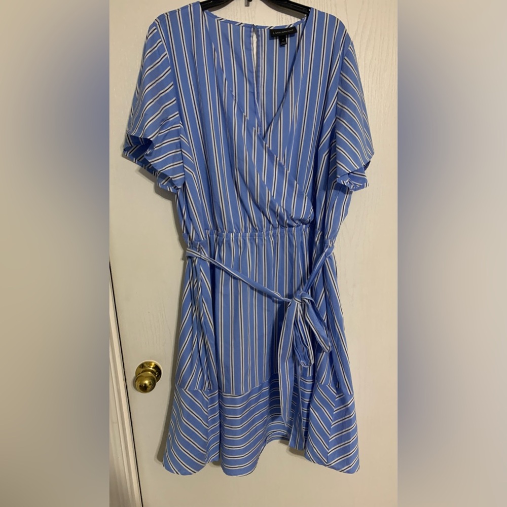 Lane Bryant Rhodes Striped Faux Wrap Fit & Flare Dress - Picture 3 of 6